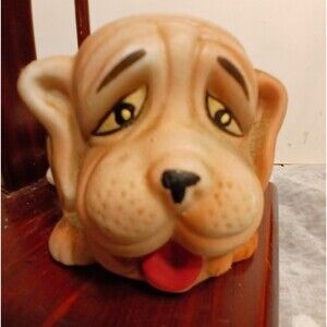 Vintage Adorable Mini Sad Face Royal Crown Dog Figurine
